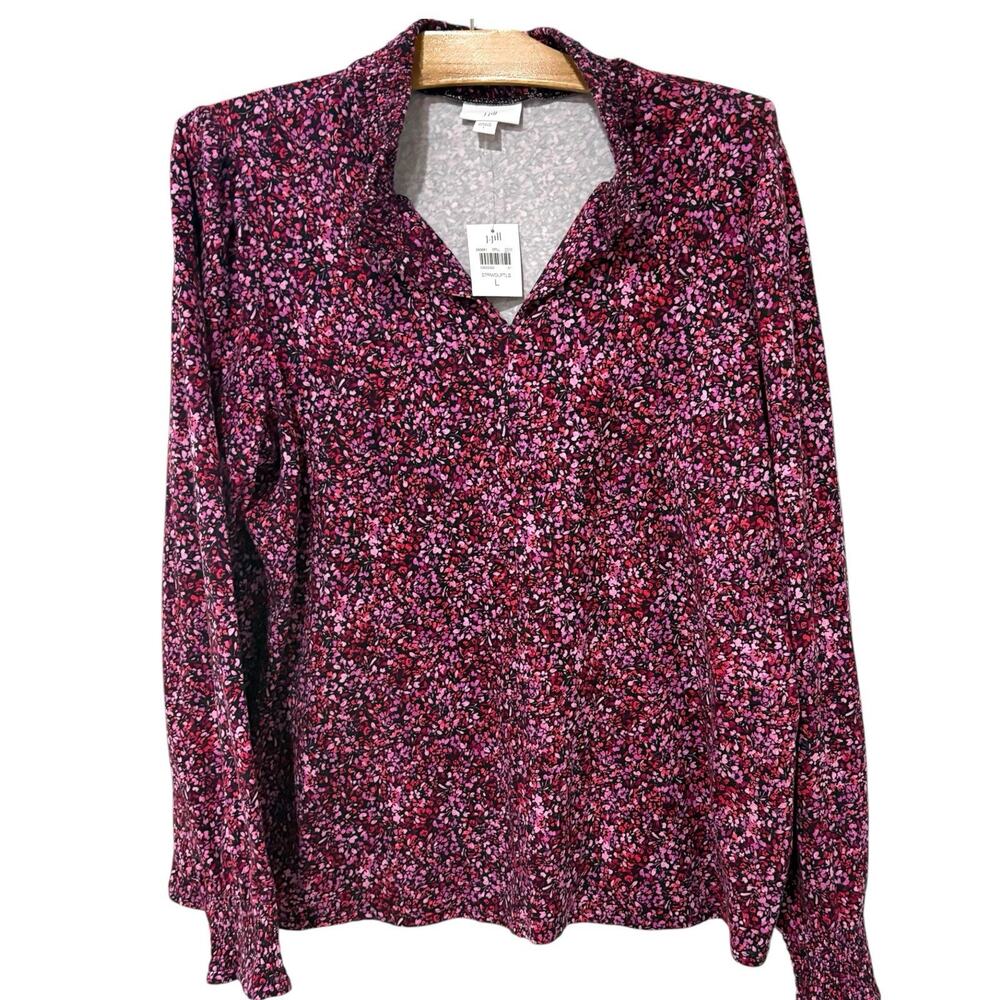 J. Jill | Top Long Sleeve Pink V Neck Abstract Floral NWT- Size Large